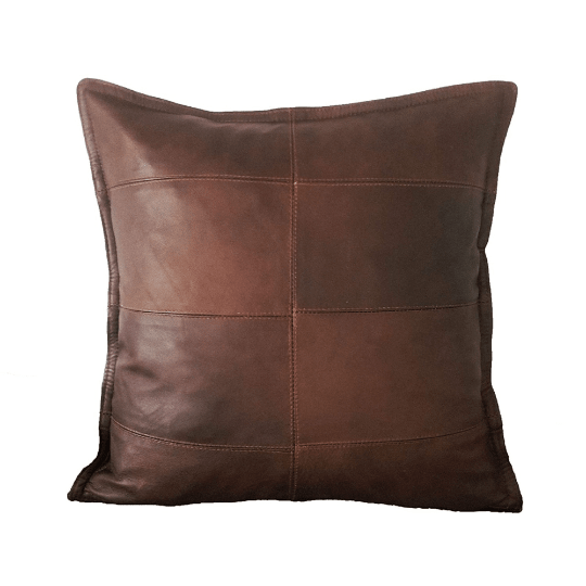 NOORA Real Lambskin leather pillow cover,Plain Square Soft Antique Brown Leather Pillow Cover, Housewarming,Throw Cover YK83 - Noora International