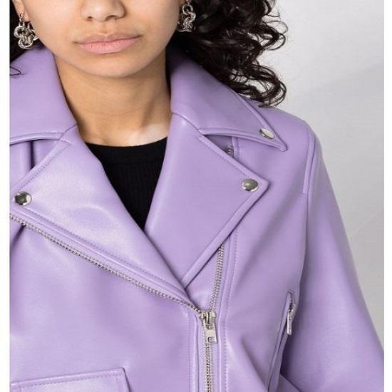 Noora Real Women's Biker Jacket with Zipper, Lavender Lambskin Leather Jacket, Western Style Party Wear Jacket - Noora International