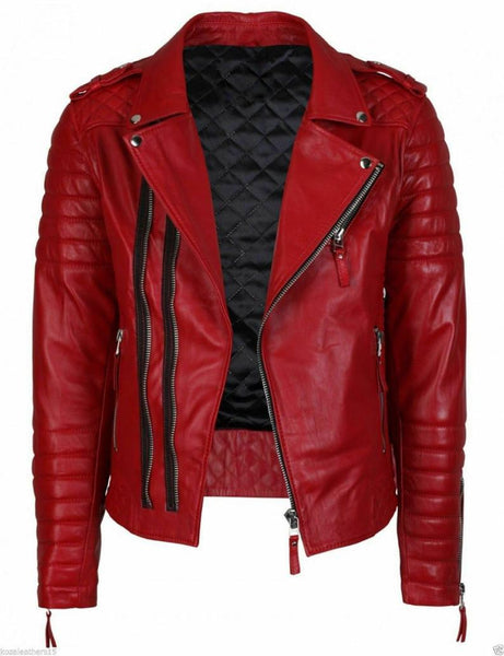 NOORA Rockstar Red Leather Jacket Designed For Men -100% Slim Fit BS11 - Noora International