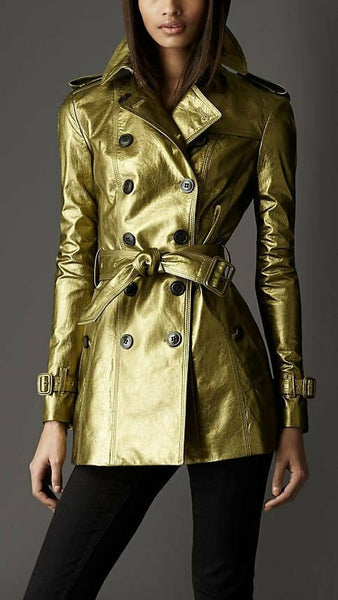 NOORA runway Womens Designer Leather Pleated Trench Coat Outwear jacket RT434 - Noora International