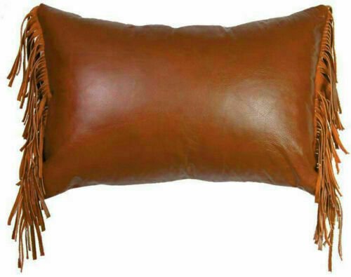 Noora Side Fringe Real Leather Handmade Long Lumbar Pillow Case Cushion Cover - Noora International