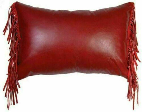 Noora Side Fringe Real Leather Handmade Long Lumbar Pillow Case Cushion Cover - Noora International