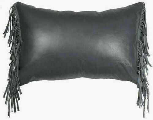 Noora Side Fringe Real Leather Handmade Long Lumbar Pillow Case Cushion Cover - Noora International