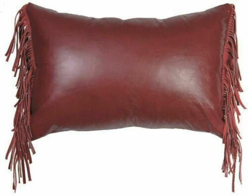 Noora Side Fringe Real Leather Handmade Long Lumbar Pillow Case Cushion Cover QD - Noora International
