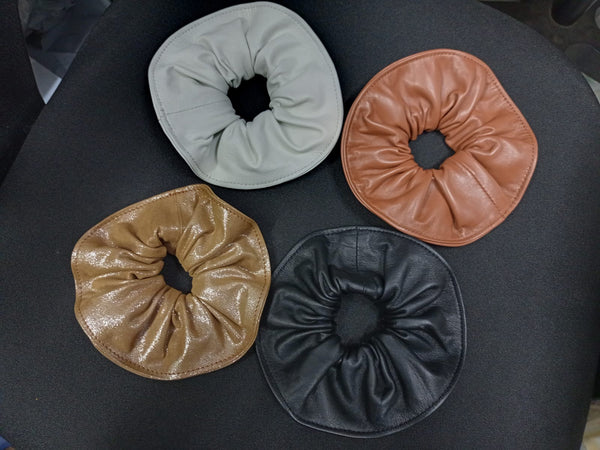 Noora Soft Leather Hair Scrunchies for Women Elastic Hair Bands with Solid Color Classy Black Ponytail Holders for Thick Hair Strong Hair Tie - Noora International
