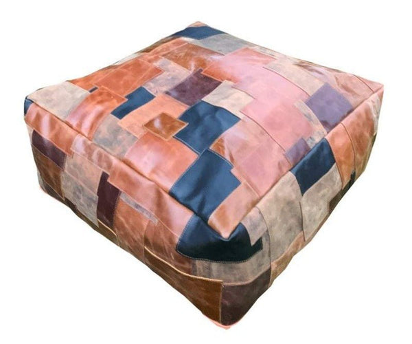 NOORA square Ottoman, Moroccan, ottoman pouf, Patchwork floor cushion, leather pouf, vintage, yoga, meditation cushion SU0162 - Noora International