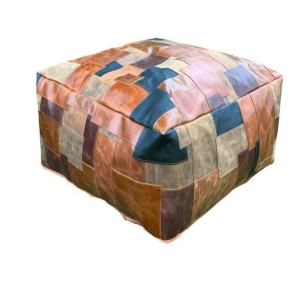 NOORA square Ottoman, Moroccan, ottoman pouf, Patchwork floor cushion, leather pouf, vintage, yoga, meditation cushion SU0162 - Noora International