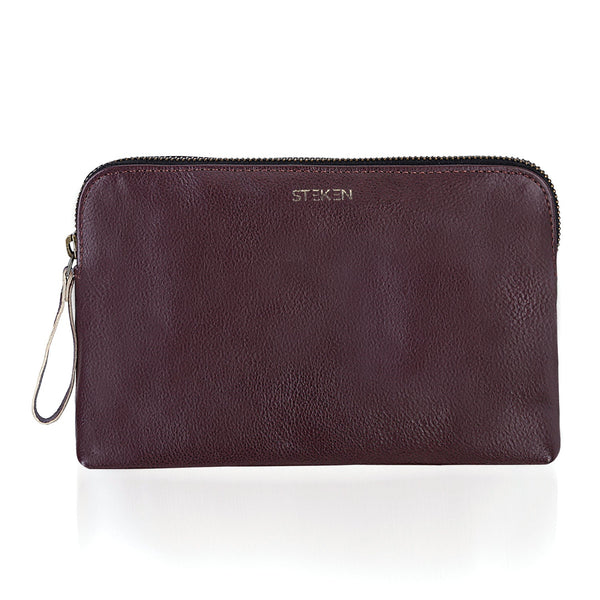Noora Stylish Maroon Leather Unisex Travel Pouch With One main compartment & One zip pocket - Noora International