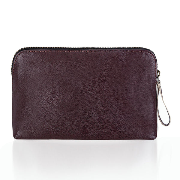 Noora Stylish Maroon Leather Unisex Travel Pouch With One main compartment & One zip pocket - Noora International
