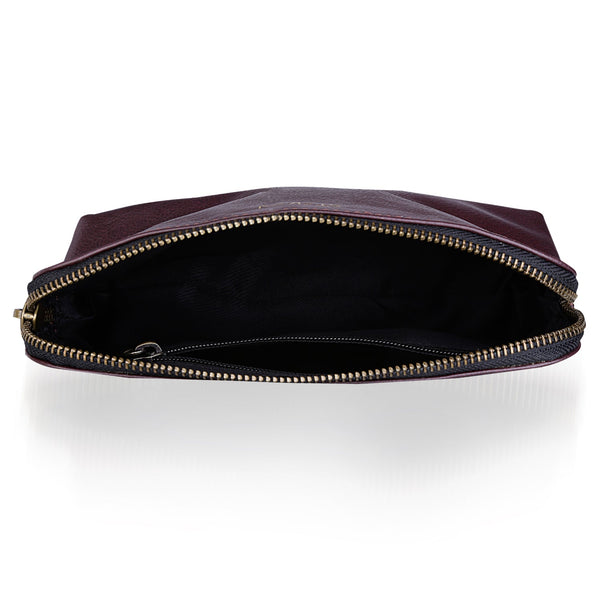 Noora Stylish Maroon Leather Unisex Travel Pouch With One main compartment & One zip pocket - Noora International