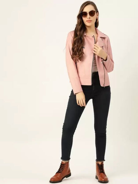 Noora Stylish Women's BABY PINK JACKET Full Sleeve Solid Bike Riding Jacket | Best Gift for Her | SN017 - Noora International