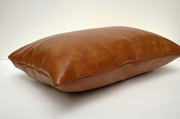 NOORA Tan Genuine Leather Cushion Cover Leather Pillow Case, inches Dark Tan Brown, Plain Rectangle Leather Pillow Cover ALL SIZE SP284 - Noora International