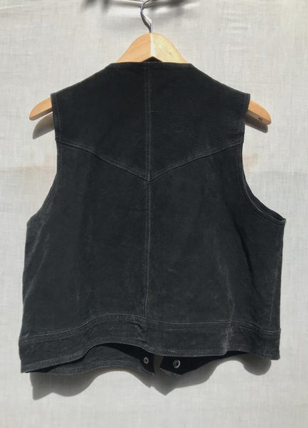 NOORA Vest coat , Women Sleeveless Coat Vintage 90's BLACK suede vest // 100% SUEDE Waistcoat ,motorcycle vest With Button And Pocket SB364 - Noora International
