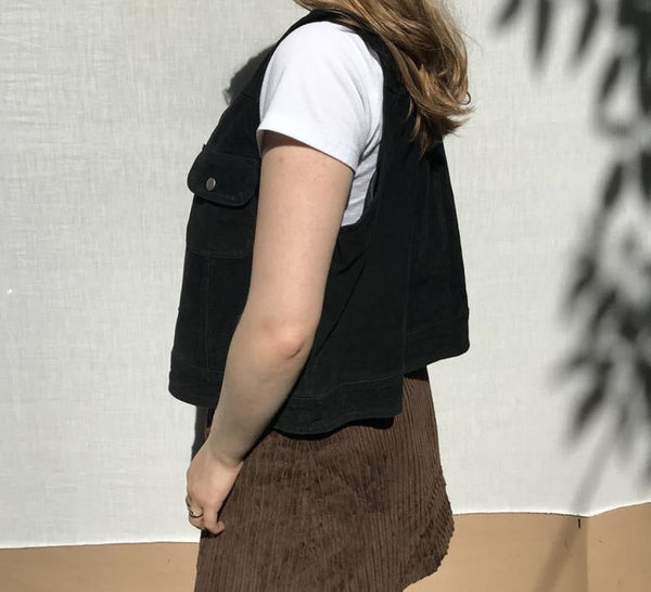 NOORA Vest coat , Women Sleeveless Coat Vintage 90's BLACK suede vest // 100% SUEDE Waistcoat ,motorcycle vest With Button And Pocket SB364 - Noora International