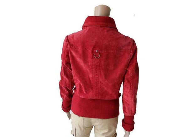 Noora Vintage Red Raspberry Suede Bomber Jacket Women Leather Hipster Jacket JF2 - Noora International
