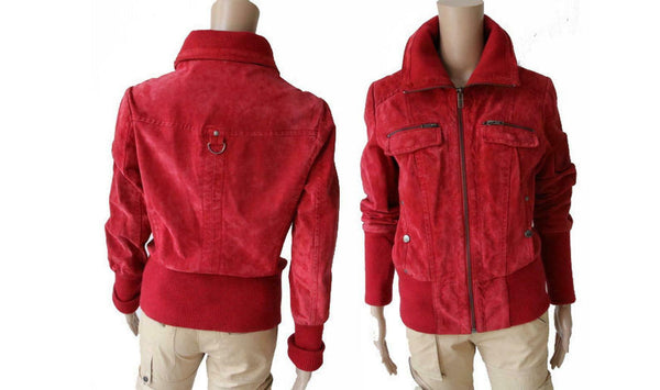 Noora Vintage Red Raspberry Suede Bomber Jacket Women Leather Hipster Jacket JF2 - Noora International