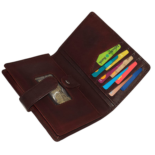 NOORA wallet for men's, Custom Wallet, BURGUNDY Leather purse, Passport Holder with Hoop Closure - Noora International