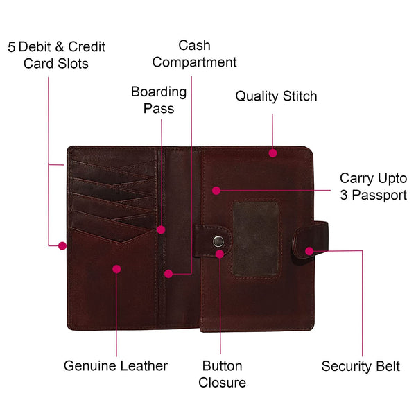 NOORA wallet for men's, Custom Wallet, BURGUNDY Leather purse, Passport Holder with Hoop Closure - Noora International
