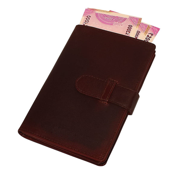 NOORA wallet for men's, Custom Wallet, BURGUNDY Leather purse, Passport Holder with Hoop Closure - Noora International