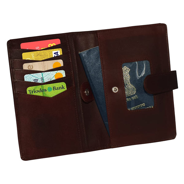 NOORA wallet for men's, Custom Wallet, BURGUNDY Leather purse, Passport Holder with Hoop Closure - Noora International