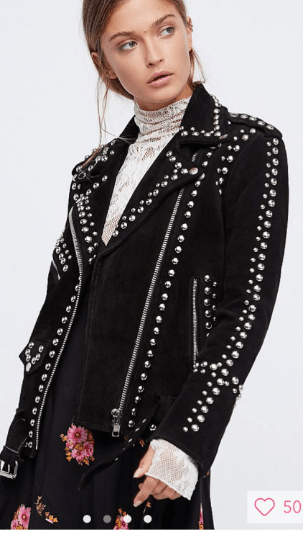 NOORA Woman Silver Studded Black SUEDE Leather Jacket, Steam Punk Biker Leather Jacket, Party Wear Jacket YK042 - Noora International