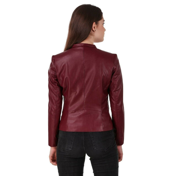 Noora Women Biker Jacket Red Cherry Colour Italian Style Lambskin Leather Jacket - Noora International