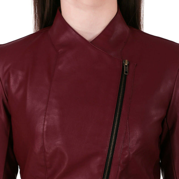 Noora Women Biker Jacket Red Cherry Colour Italian Style Lambskin Leather Jacket - Noora International