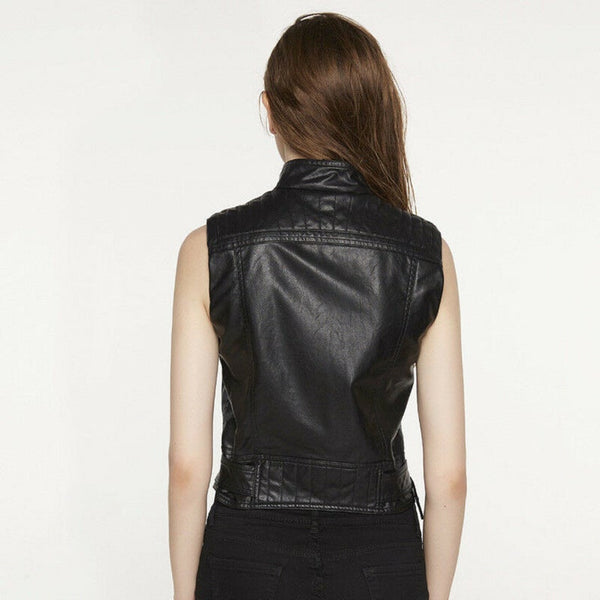 Noora Women BLACK Vest Coat Biker Jacket, Cropped Style Classic Sleeveless Leather Biker Jacket,Lambskin Leather Motorcycle Jacket, SJ509 - Noora International
