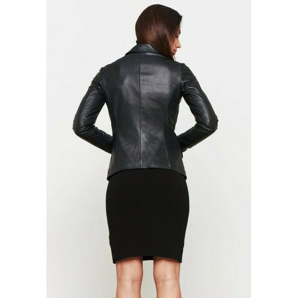 Noora Women Genuine Lambskin Leather BLAZER Jacket For MEETINGS Black Women's Lambskin Leather Blazer Jacket Stylish Three Button ST0225 - Noora International