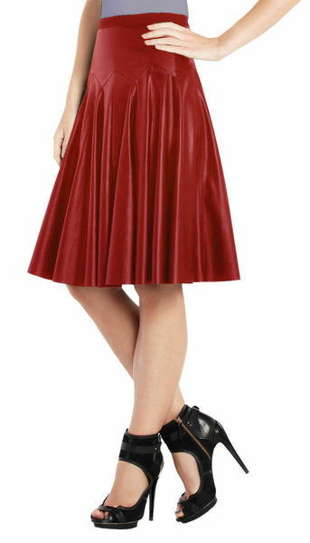Noora Women Genuine Lambskin Red Leather Knee length Skirt Short Sexy skirt SP58 - Noora International