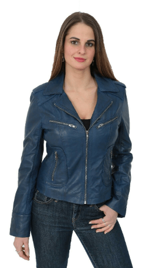 NOORA Women & Girls Lambskin Genuine Leather CROPPED Biker BLUE Jacket, Designer Morden Jakcet YK14 - Noora International