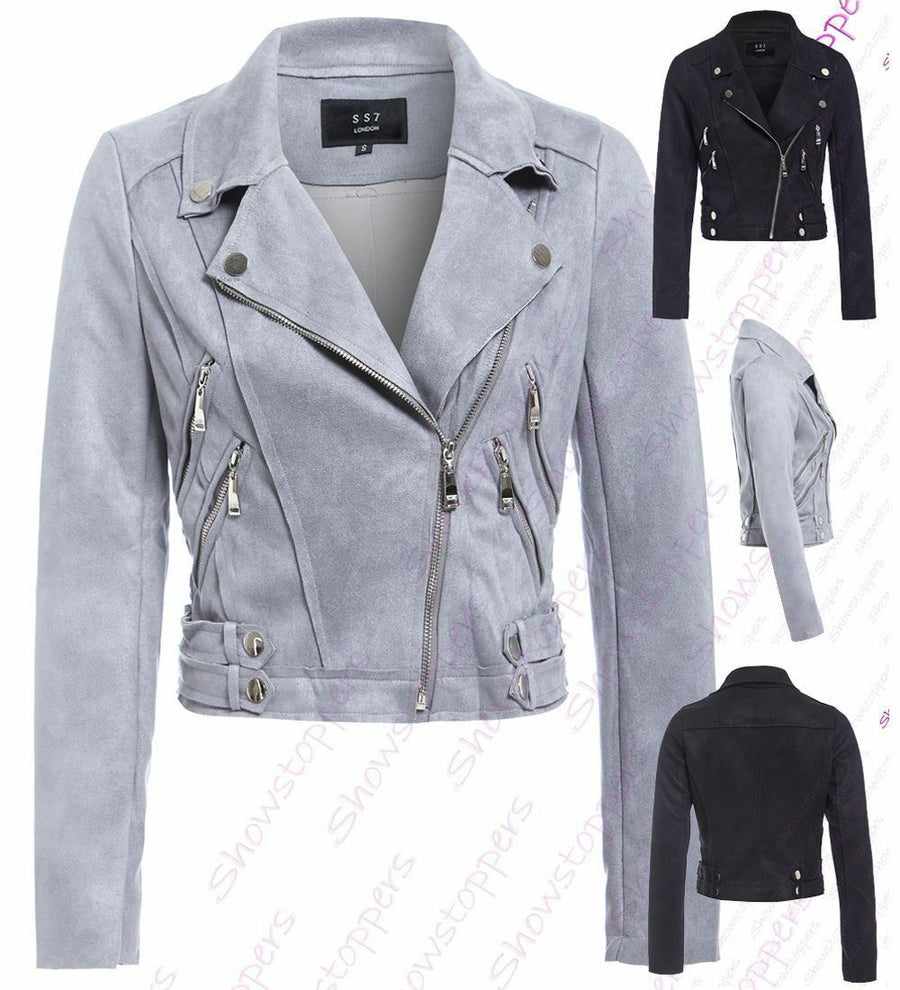 Women Ladies Suede Jacket Coats Zip Up Biker Flight Casual – view 2