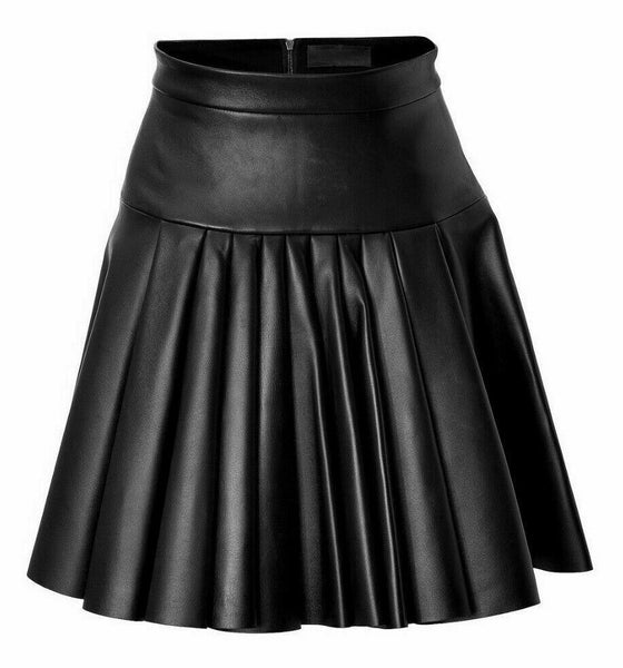 NOORA Women Lambskin Leather Above Knee Black Skirt Outfit Leather Skirt Modern - Noora International