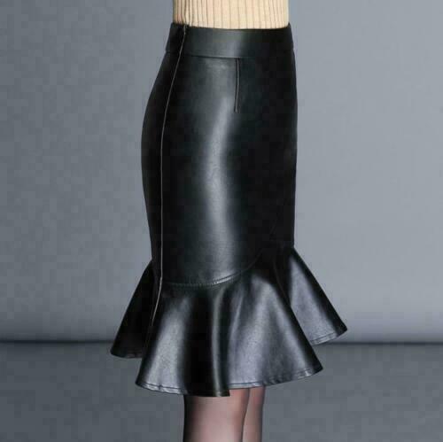 NOORA Women LAMBSKIN Leather Flared Slim Pencil Skirts High Waist Skirts A Line - Noora International