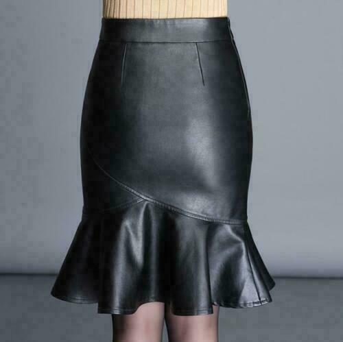 NOORA Women LAMBSKIN Leather Flared Slim Pencil Skirts High Waist Skirts A Line - Noora International