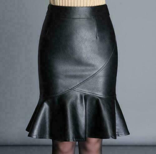 NOORA Women LAMBSKIN Leather Flared Slim Pencil Skirts High Waist Skirts A Line - Noora International