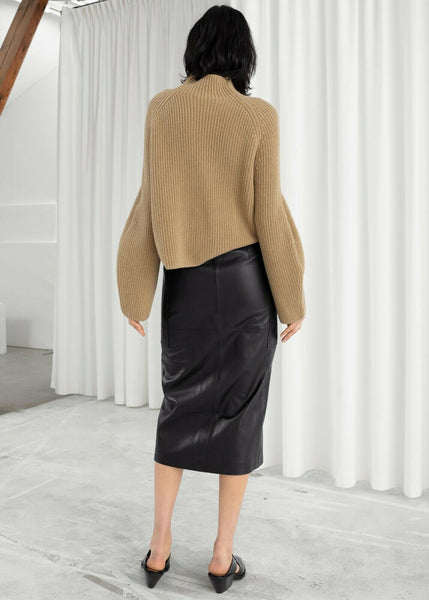 NOORA Women Lambskin Leather long Black Skirt Outfit Leather Skirt Modern QD479 - Noora International