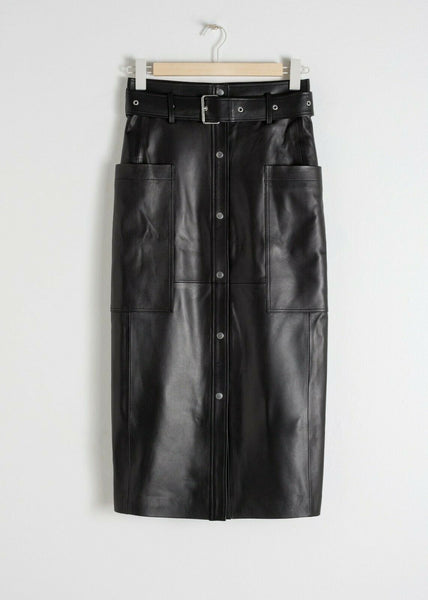 NOORA Women Lambskin Leather long Black Skirt Outfit Leather Skirt Modern QD479 - Noora International