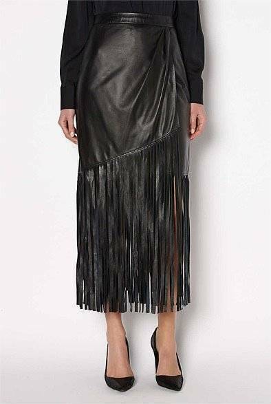 Noora-Women-Lambskin-Leather-New- Fringed-Style-Leather-Skirt SK-17 - Noora International