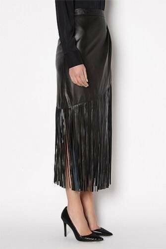Noora-Women-Lambskin-Leather-New- Fringed-Style-Leather-Skirt SK-17 - Noora International
