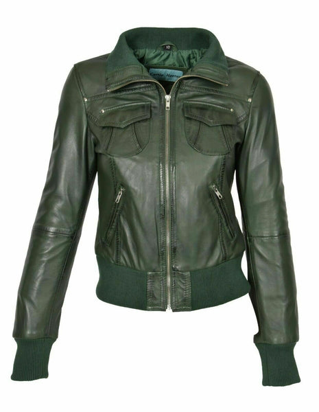 NOORA Women Latest Real Leather Bomber Jacket Short Fitted Designer Zip Up WA496 - Noora International