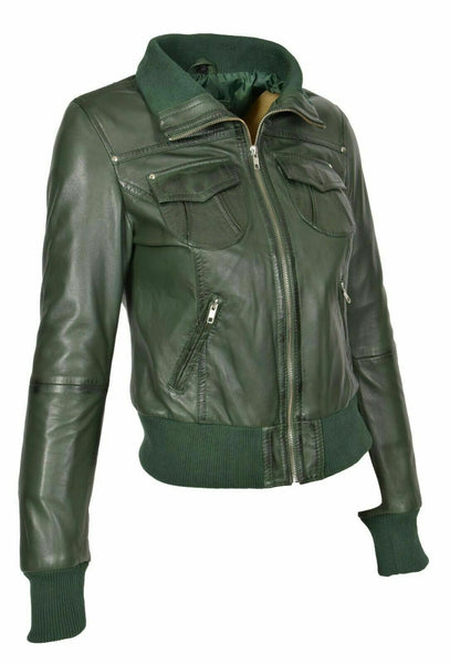NOORA Women Latest Real Leather Bomber Jacket Short Fitted Designer Zip Up WA496 - Noora International