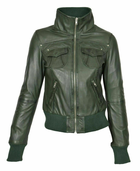 NOORA Women Latest Real Leather Bomber Jacket Short Fitted Designer Zip Up WA496 - Noora International