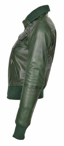 NOORA Women Latest Real Leather Bomber Jacket Short Fitted Designer Zip Up WA496 - Noora International