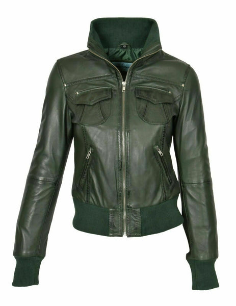 NOORA Women Latest Real Leather Bomber Jacket Short Fitted Designer Zip Up WA496 - Noora International