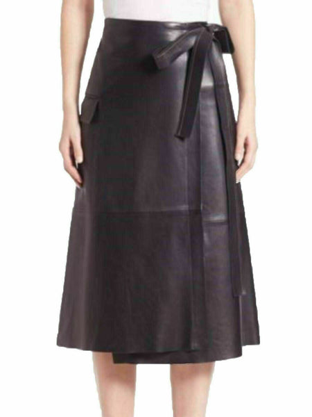 NOORA Women Leather Skirt Genuine Real Lambskin Soft Leather Below Knee Skirt SP - Noora International