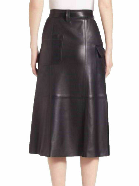 NOORA Women Leather Skirt Genuine Real Lambskin Soft Leather Below Knee Skirt SP - Noora International