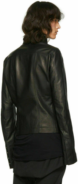 NOORA Women Long Style Leather Natural Lambskin Leather with coller jacket SP47 - Noora International