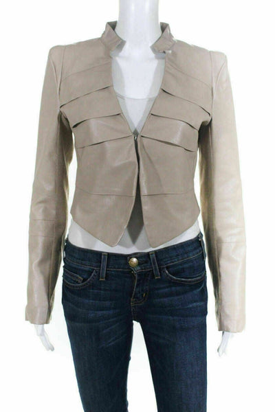 NOORA Women New Beige Leather Jacket Short Cropped Slim Fit Jackets Ladies WA152 - Noora International