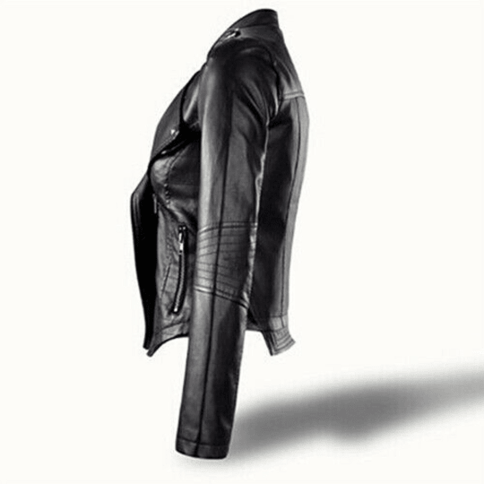 NOORA Women's 100% Genuine Black Lambskin Leather Cropped Biker Jacket Slim-fit, Long Sleeves, Beautiful Look, Trend Fashion Jackets With Zipper, Button And Zipped Pockets UN022 - Noora International